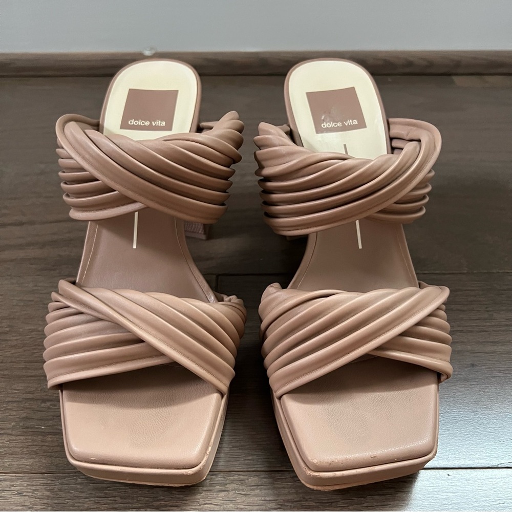 Pre-Owned Dolce Vita Vita Alton Tan Nude Slide Sandal Heels Women Sizes 7
